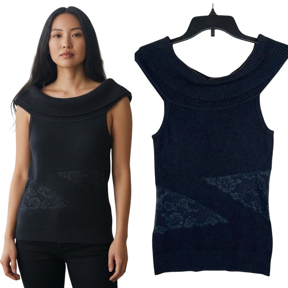 Bebe Sweater Black Y2K Sleeveless Angora